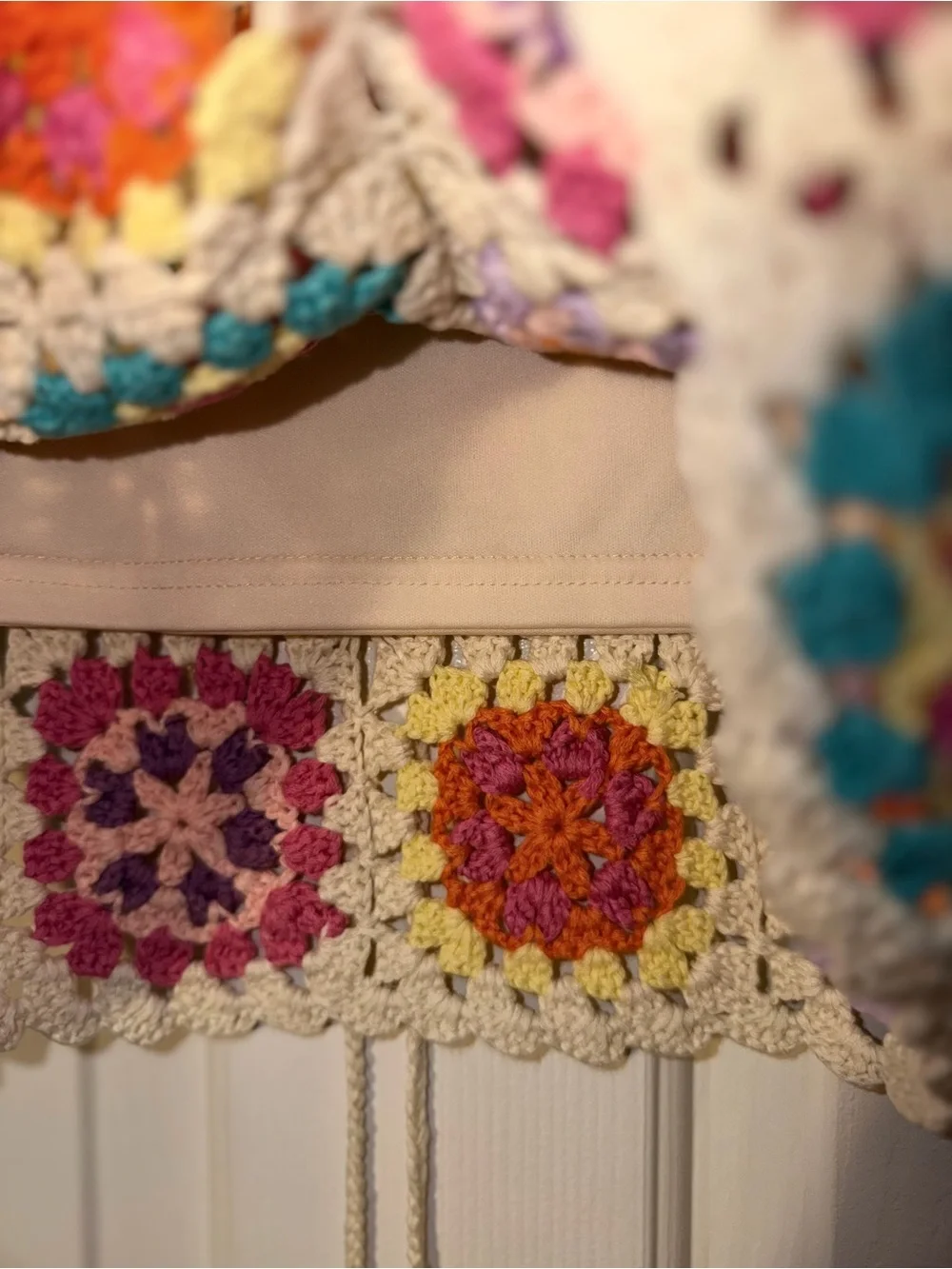 Misskoo Paris Crochet Granny Square Mini Skirt in Cream & Multicolor S/M